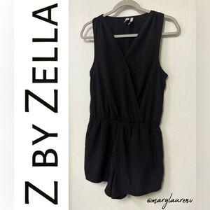 Z by Zella Black Faux Wrap Sleeveless Romper